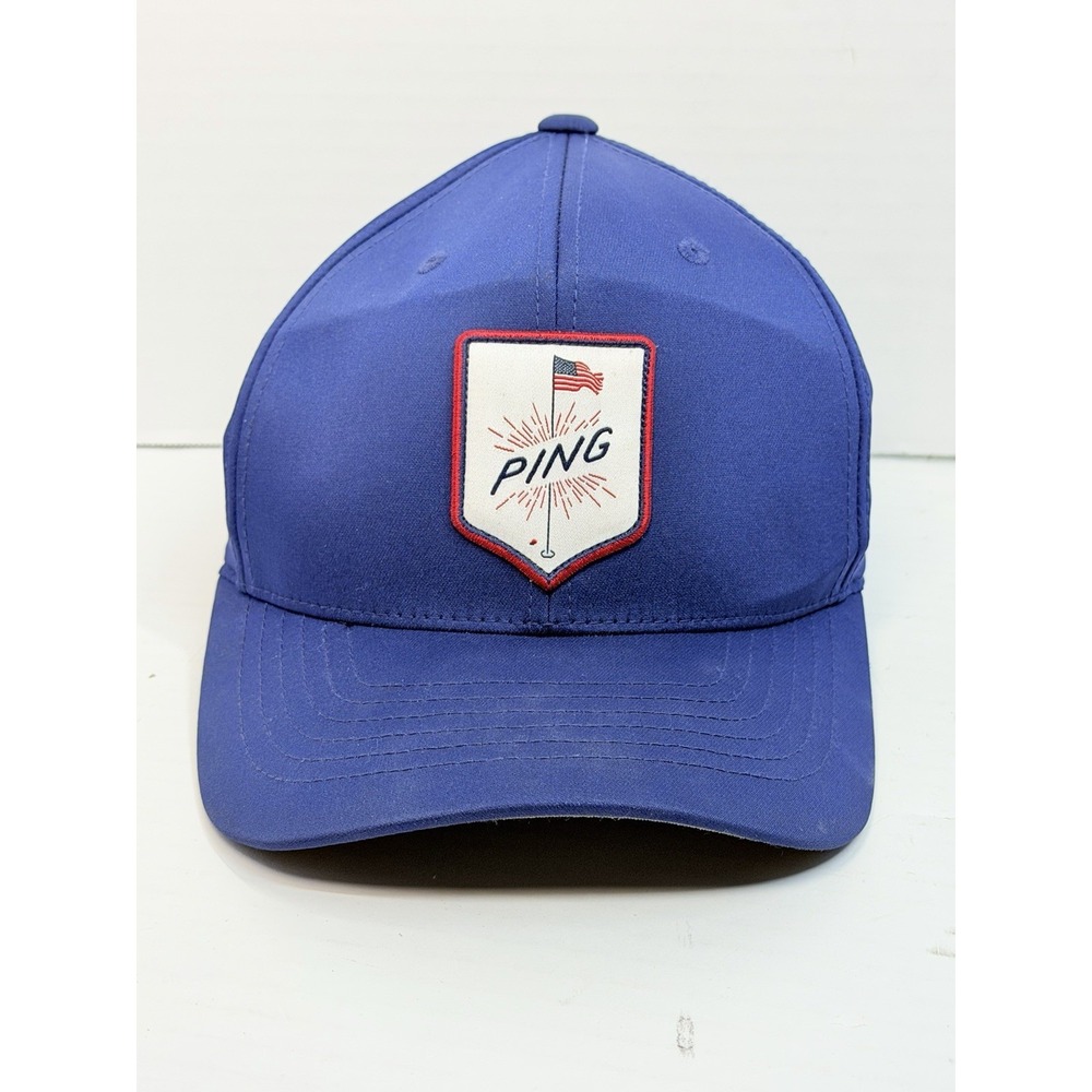 PING Blue Snapback Hat One Size Golf Patch American Flag Flexfit 110 Adjustable